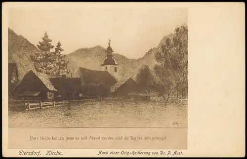 Postcard Giersdorf Podgórzyn Kirche - Künstlerkarte 1923
