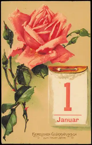 Ansichtskarte  Neujahr Sylvester New Year Rose 1. Januar 1910 Prägekarte