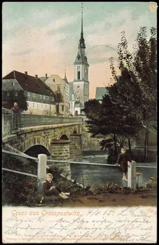 Ansichtskarte Großpostwitz Budestecy Straßenpartie, Brücke Oberlausitz 1905