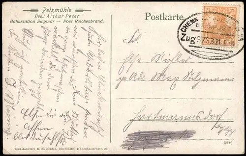 Ansichtskarte Siegmar-Chemnitz Pelzmühle, Gondeln 1921  gel. Bahnpoststempel