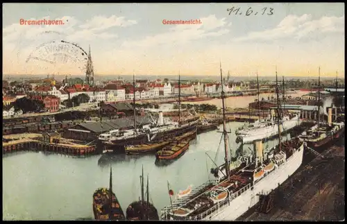 Ansichtskarte Bremerhaven Stadt Hafen 1913
