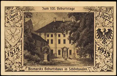 Schönhausen (Elbe) Bismarcks Geburtshaus 100 Jahre Künstlerkarte 1915