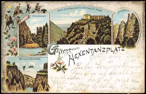 Litho AK Thale (Harz) Hotel "Hexentanzplatz" 4 Bild Gruss aus 1901