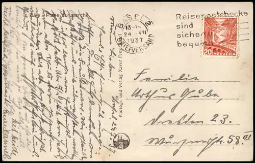 Ansichtskarte Basel Marktplatz, Fahnen, Markttreiben 1937