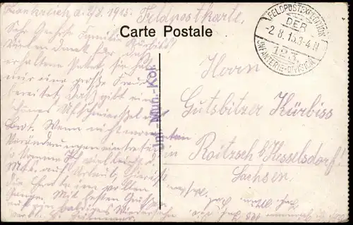 Postkaart Ypern Ieper / Ypres Bahnhof - La Gare 1915  gel. Feldpoststempel