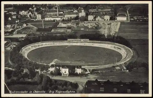 Ansichtskarte Chemnitz Luftbild Radrennbahn Fabriken 1934
