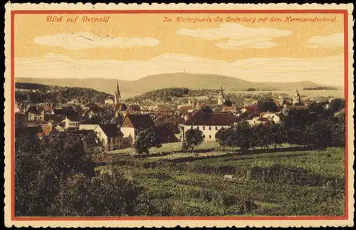 Ansichtskarte Detmold Grotenburg mit dem Hermannsdenkmal 1914