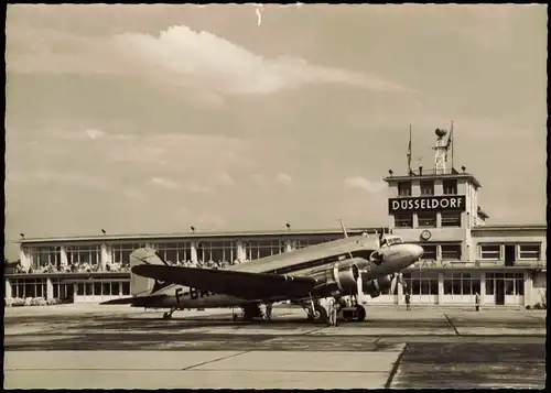Ansichtskarte Düsseldorf Flughafen der Wirtschaft an Rhein und Ruhr 1954