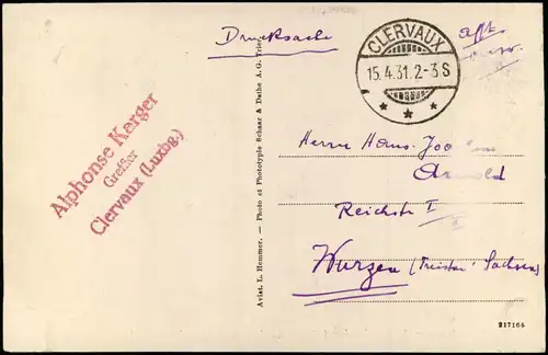 Postcard Clerf Clervaux Luftbild Vue aerienne 1931