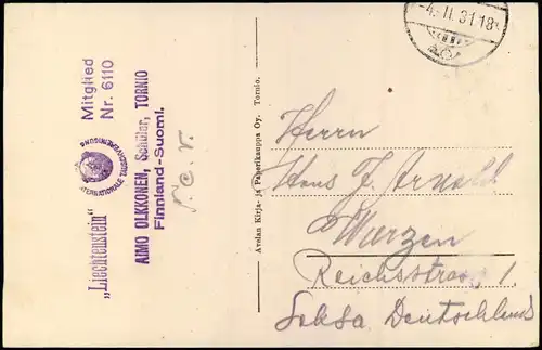 Postcard Tornio (Suomi Finnland) SUOMI FINLAND Tornion kirkko. 1931