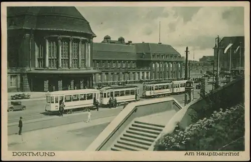 Ansichtskarte Dortmund Hauptbahnhof, Straßenbahn 1928