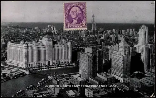 Postcard Chicago Luftaufnahme Luftbild loop 1933
