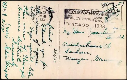 Postcard Chicago Luftaufnahme Luftbild loop 1933