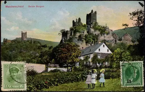 Ansichtskarte Manderscheid Beide Burgen 1930  gel Clervaux Luxemburg