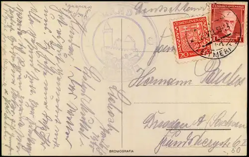 Postcard Kokorschin Kokořín ZÁMECKÝ HOTEL 1930