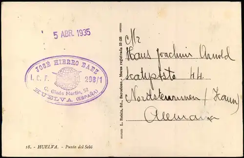 Postales Huelva Punta del Sebó 1935