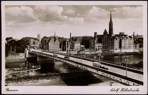 Ansichtskarte Bremen Brücke, Promenade - Windmühle 1940