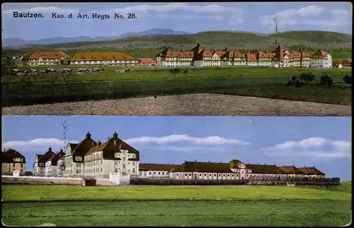 Ansichtskarte Bautzen Budyšin 2 Bild Kaserne. d. Art. Regts.  28. 1915 Feldpost