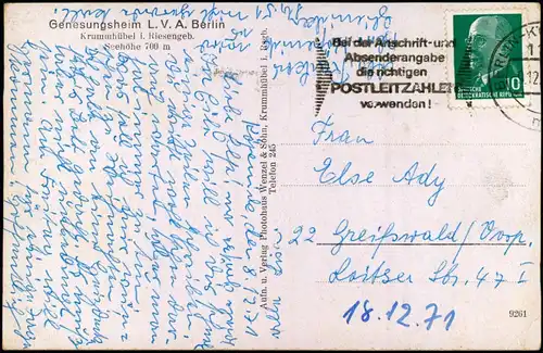 Postcard Krummhübel Karpacz Genesungsheim LVA Berlin Gastraum 1930