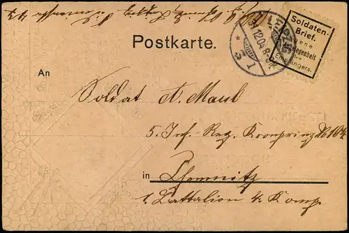 Neujahr Sylvester New Year Frauenporträt  1904  Präge   Soldatenbrief Leipzig