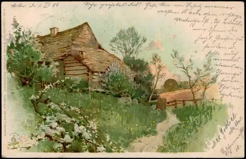 Ansichtskarte  Künstlerkarte Landschaft GOLDSONNE 1899