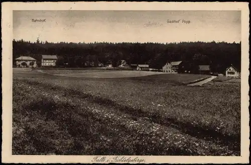 Ansichtskarte Falls Fichtelgebirge-Gefrees Gasthaus, Bahnhof 1942