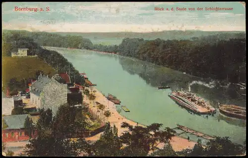 Ansichtskarte Bernburg (Saale) von der Schloßterrasse - Dampfer 1920
