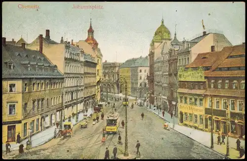 Ansichtskarte Chemnitz Johannisplatz 1907  gel. Bahnpoststempel
