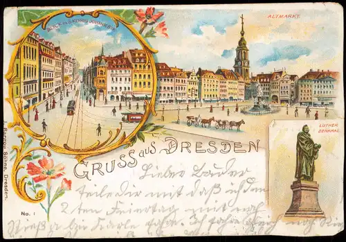 Litho AK Innere Altstadt-Dresden Altmarkt, König Johann Straße 1903