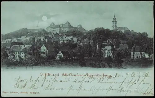 Augustusburg Erzgebirge Luftkurort Schellenberg Mondscheinlitho 1901