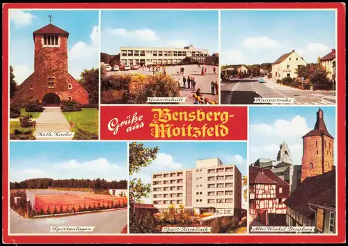 Bergisch Gladbach Mehrbild-AK mit Grundschule, Kirche, Sport-Anlagen uvm. 1970