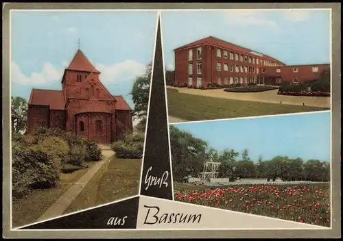Ansichtskarte Bassum Mehrbildkarte Ortsansichten Kirche Schule Freibad 1960