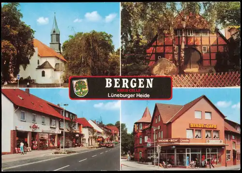 .Niedersachsen Mehrbild-AK 3103 BERGEN Ortsansichten u.a. Stadt-Cafe uvm. 1976