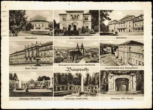 Bayreuth Mehrbild-AK ua. mit Haus Wahnfried Festspielhaus Hauptbahnhof   1956