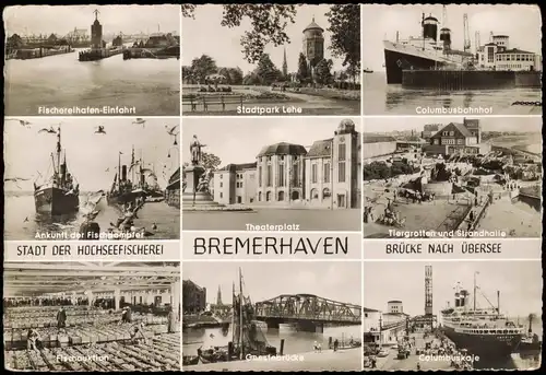 Bremerhaven   mit Fischerei-Hafen, Columbus-Bahnhof Schiffe, Fischauktion  1957