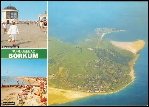 Ansichtskarte Borkum Mehrbildkarte mit Luftbild, Kurpromenade, Strand 1992