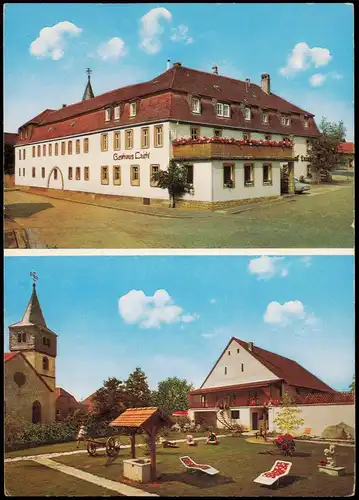 Ansichtskarte Biebelried 2-Bild-Karte mit Gasthaus Hotel Leicht 1968