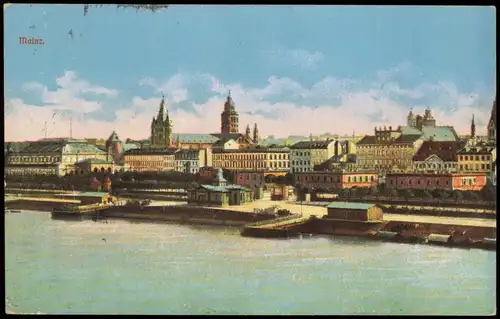Ansichtskarte Mainz Panorama-Ansicht Rhein Partie 1918   1. Weltkrieg Feldpost