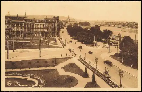 Lüttich Luik Lîdje Ortsansicht, Les Terrasses et la Meuse 1920