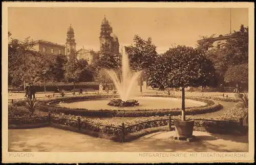 Ansichtskarte München HOFGARTEN PARTIE MIT THEATINERKIRCHE 1920