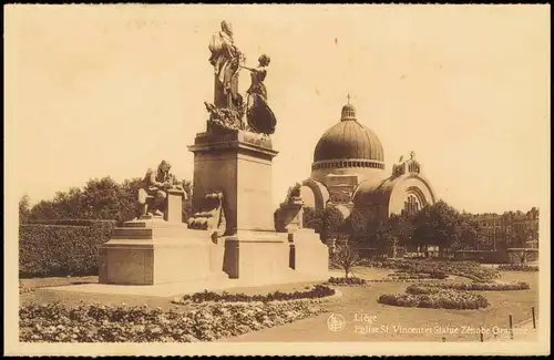 Lüttich Luik Lîdje Eglise St. Vincent et Statue Zénobe Oramme 1920