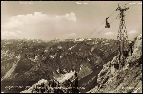 Grainau Zugspitzbahn 2966m gegen Schweizer u. Österr. Alpen 1957