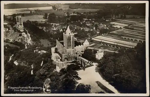 Ansichtskarte Saaleck-Bad Kösen Luftbild Rudelsburg und Brücken 1932