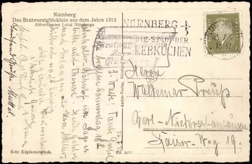 Ansichtskarte Nürnberg Bratwurstglöcklein (Lokal) 1932