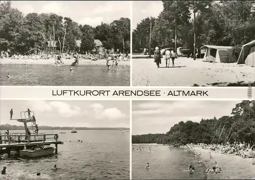 Arendsee (Altmark) Strand, Zeltplatz, Bootssteg mit Sprungturm, Strand 1975