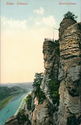 Ansichtskarte Rathen Basteifelsen (Sächsische Schweiz) Blick zur Elbe 1910