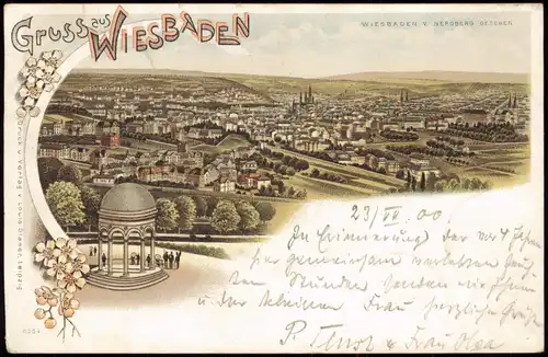 Ansichtskarte Litho AK Wiesbaden Gruss aus... vom Neroberg 1909