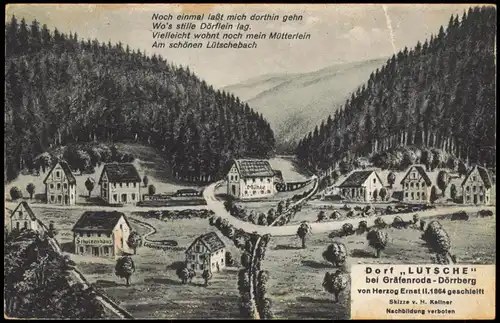 Ansichtskarte Gräfenroda Künstlerkarte Dorf Lutsche b. Dörrberg 1935