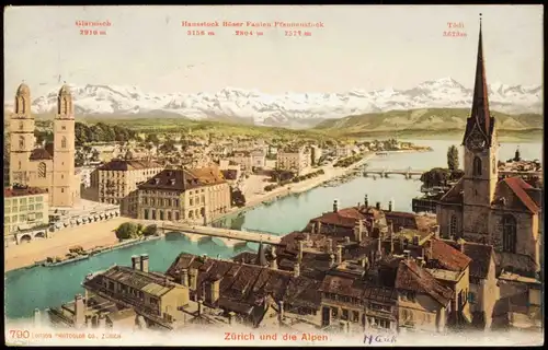 Ansichtskarte Zürich  Panorama 1906   gelaufen nach Säckingen (Ankunftsstempel)