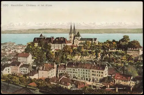 Neuenburg Neuchâtel (Neufchâtel) Panorama-Ansicht Château et les Alpes 1908